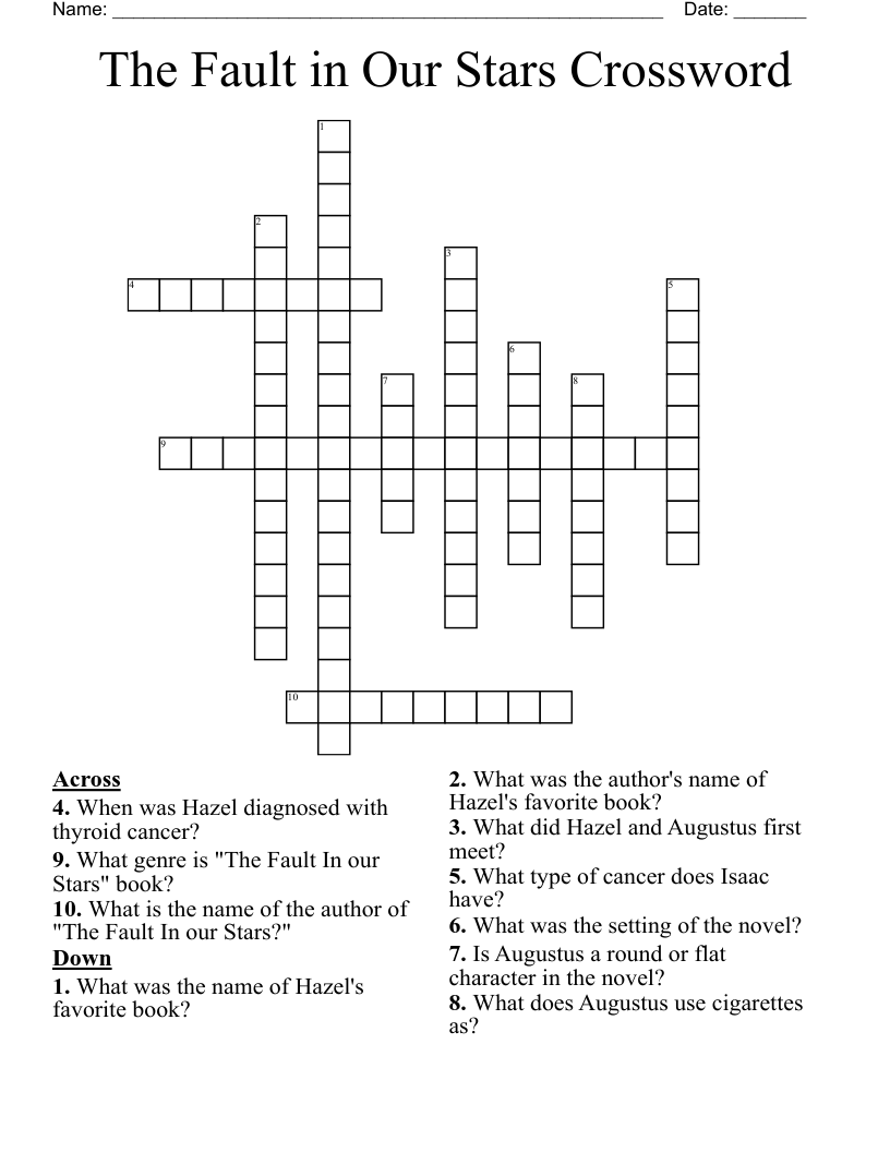 The Fault in Our Stars Crossword 