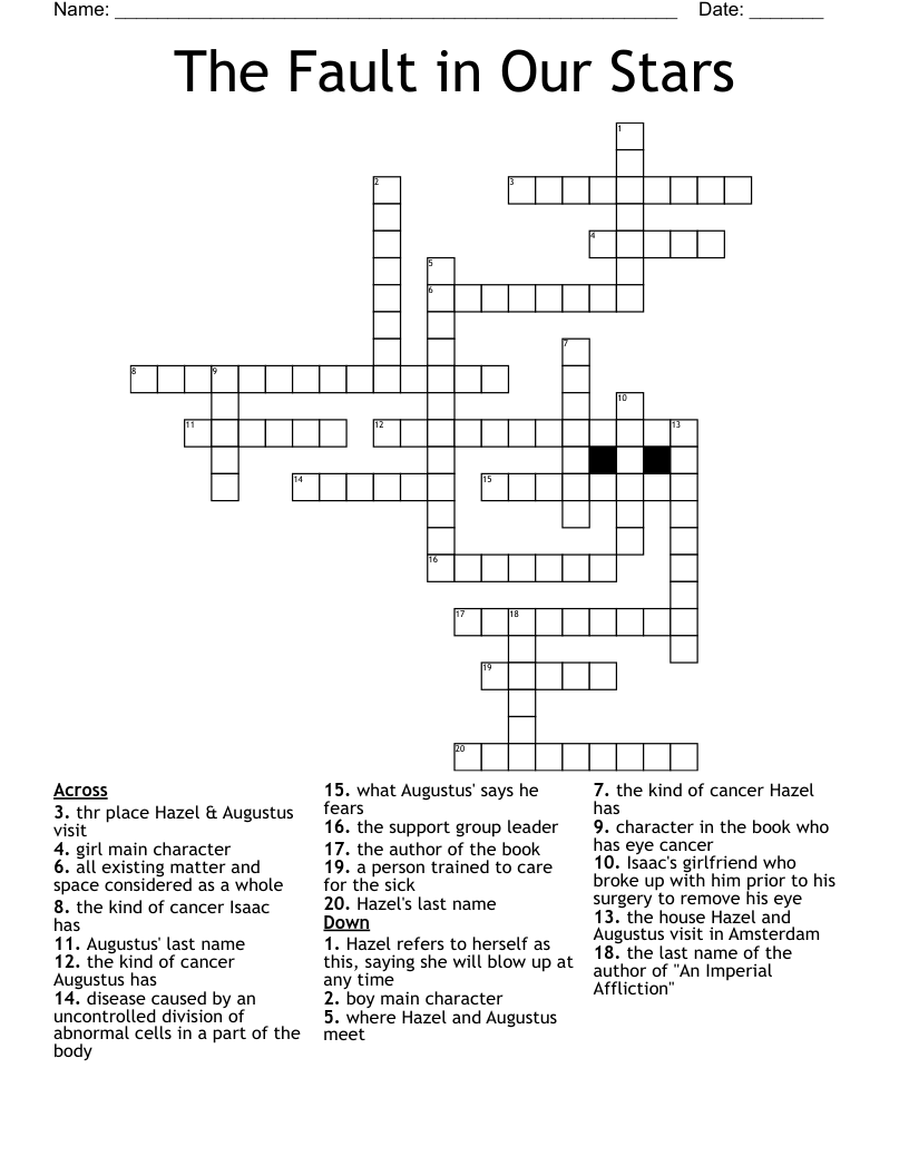 The Fault in Our Stars  Crossword