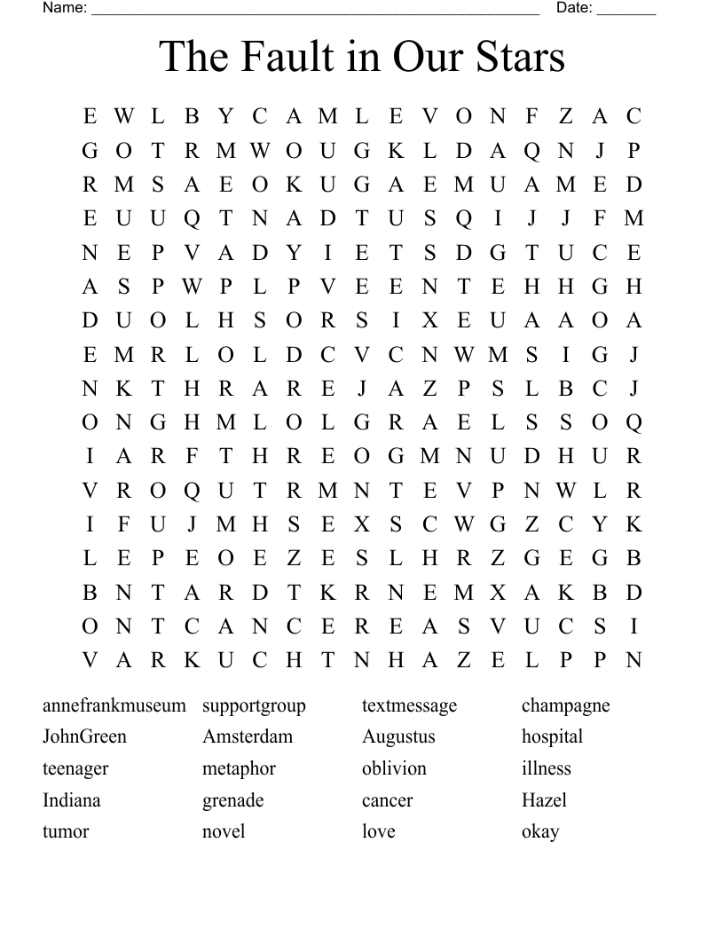 The Fault in Our Stars  Word Search