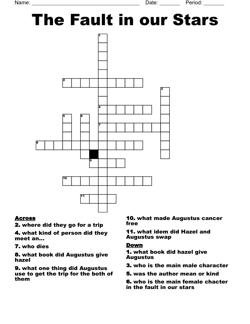 The Fault in our Stars Crossword