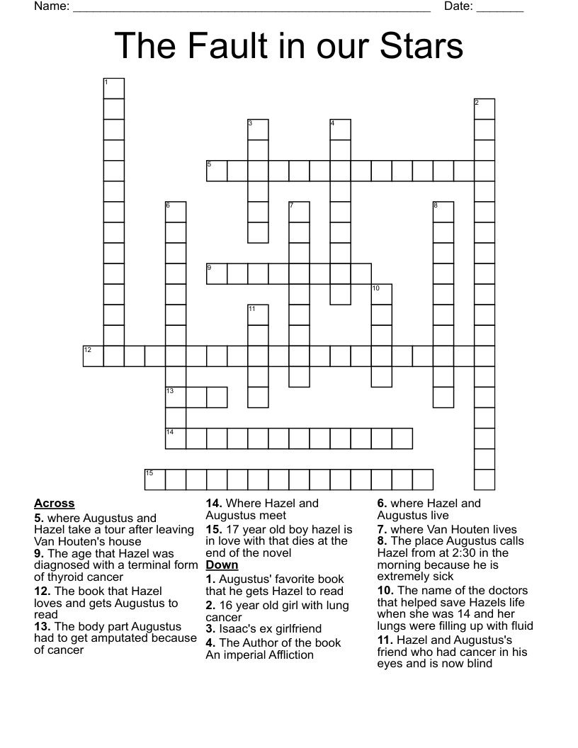 The Fault in our Stars Crossword