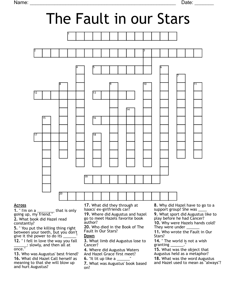 The Fault in our Stars Crossword