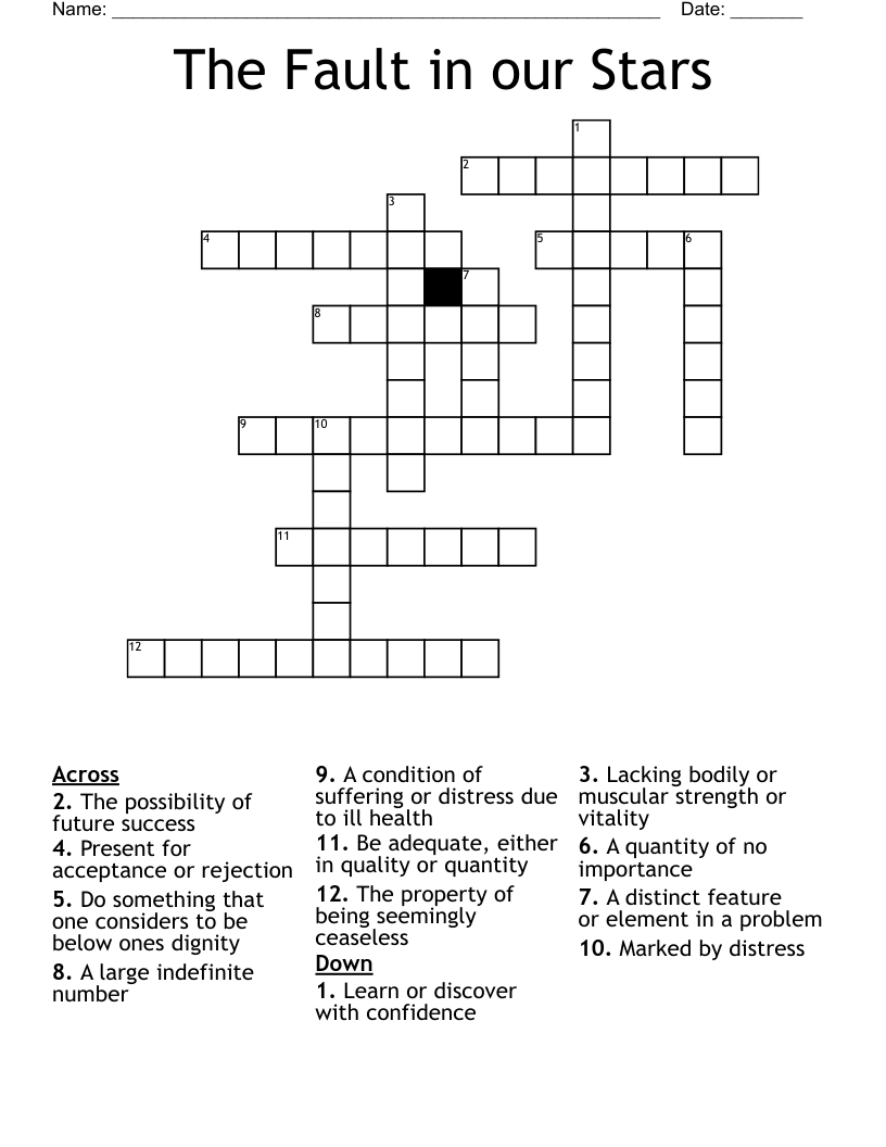 The Fault in our Stars Crossword