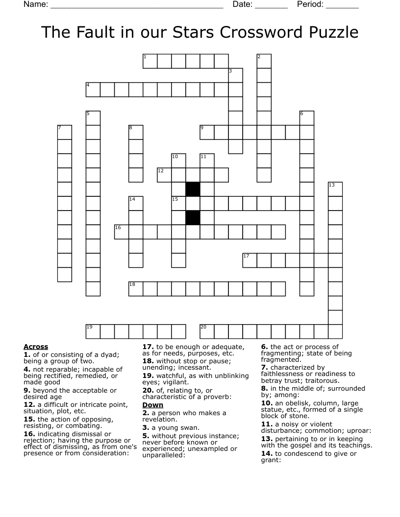 The Fault in our Stars Crossword Puzzle