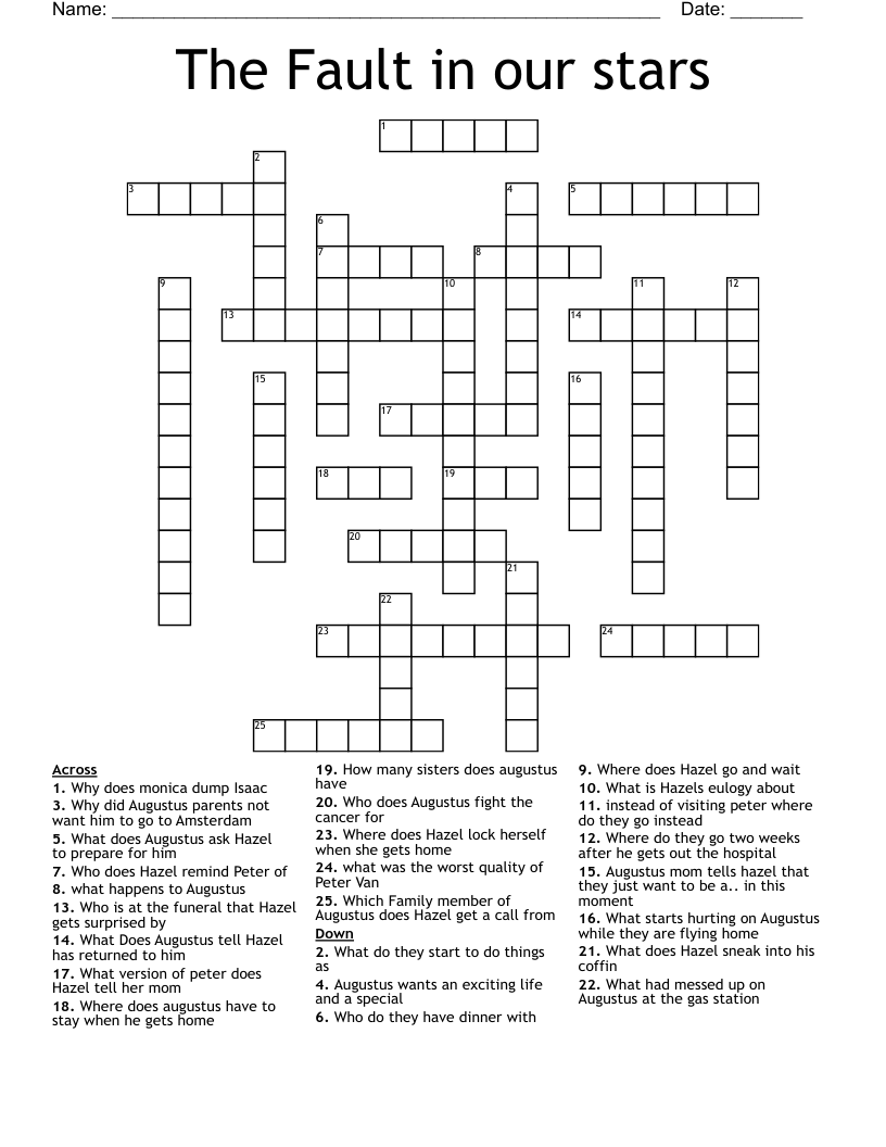 The Fault in our stars Crossword