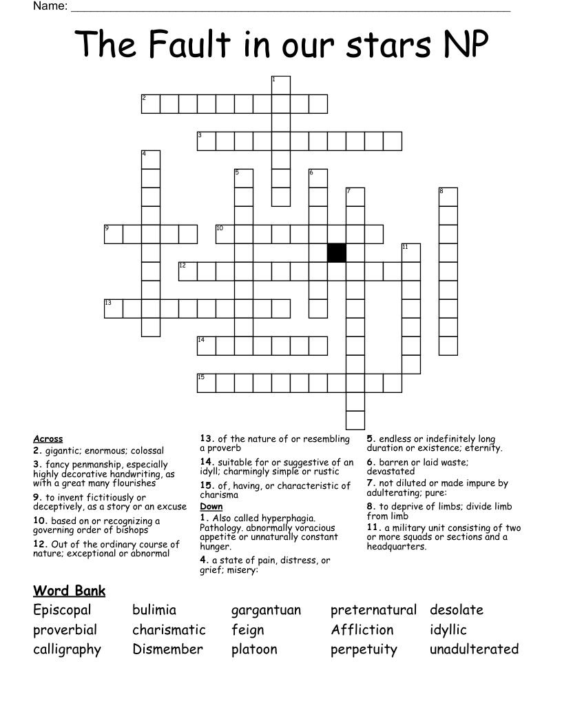 The Fault in our stars NP Crossword