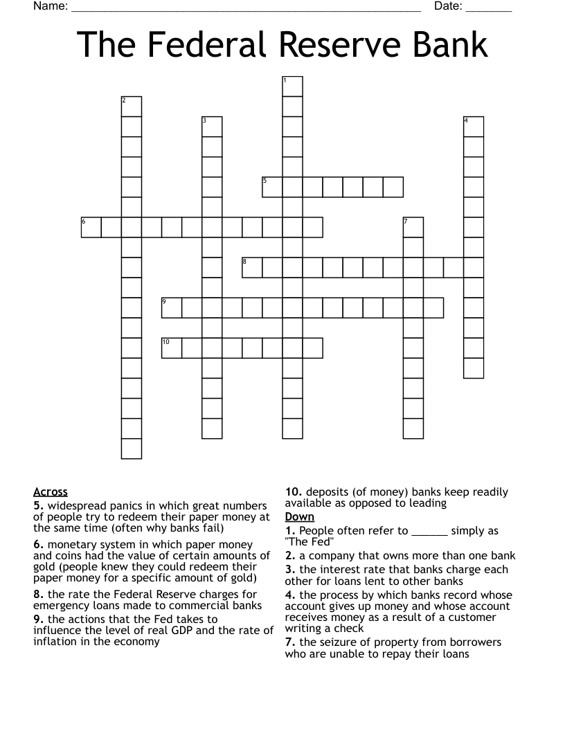 The Federal Reserve Bank Crossword