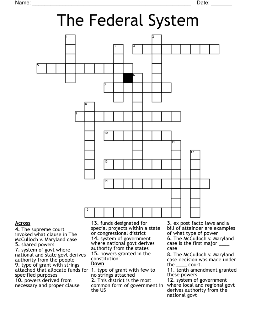 The Federal System Crossword