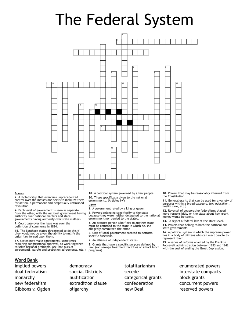 The Federal System Crossword