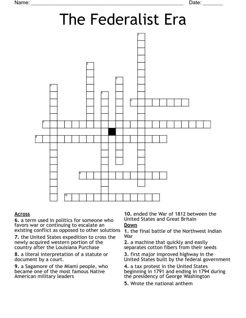 The Federalist Era Crossword
