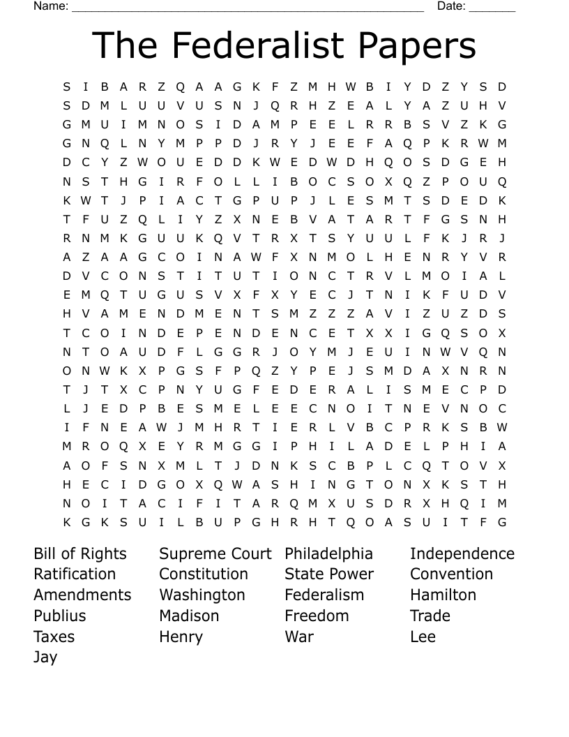 The Federalist Papers Word Search