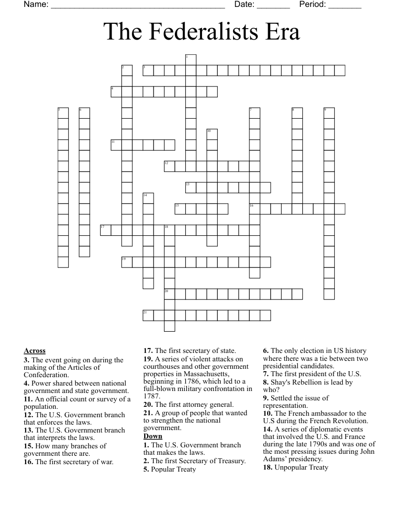 The Federalists Era Crossword