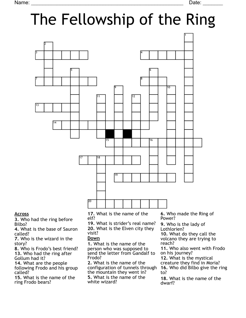 The Fellowship of the Ring Crossword