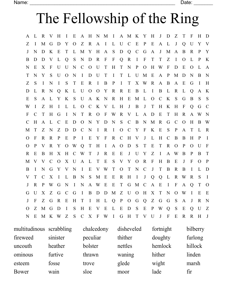 The Fellowship of the Ring Word Search