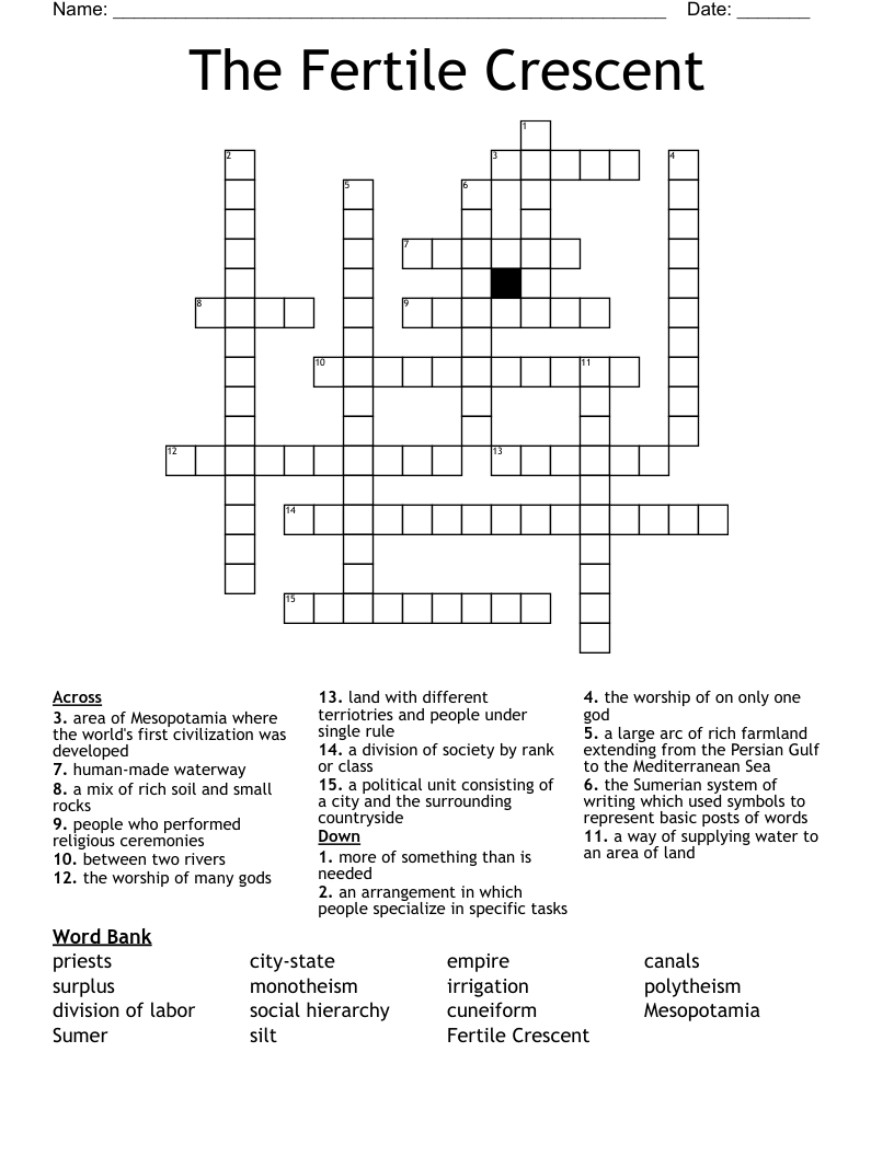 The Fertile Crescent Crossword