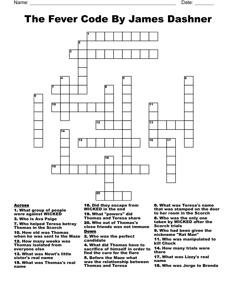 The Fever Code By James Dashner Crossword