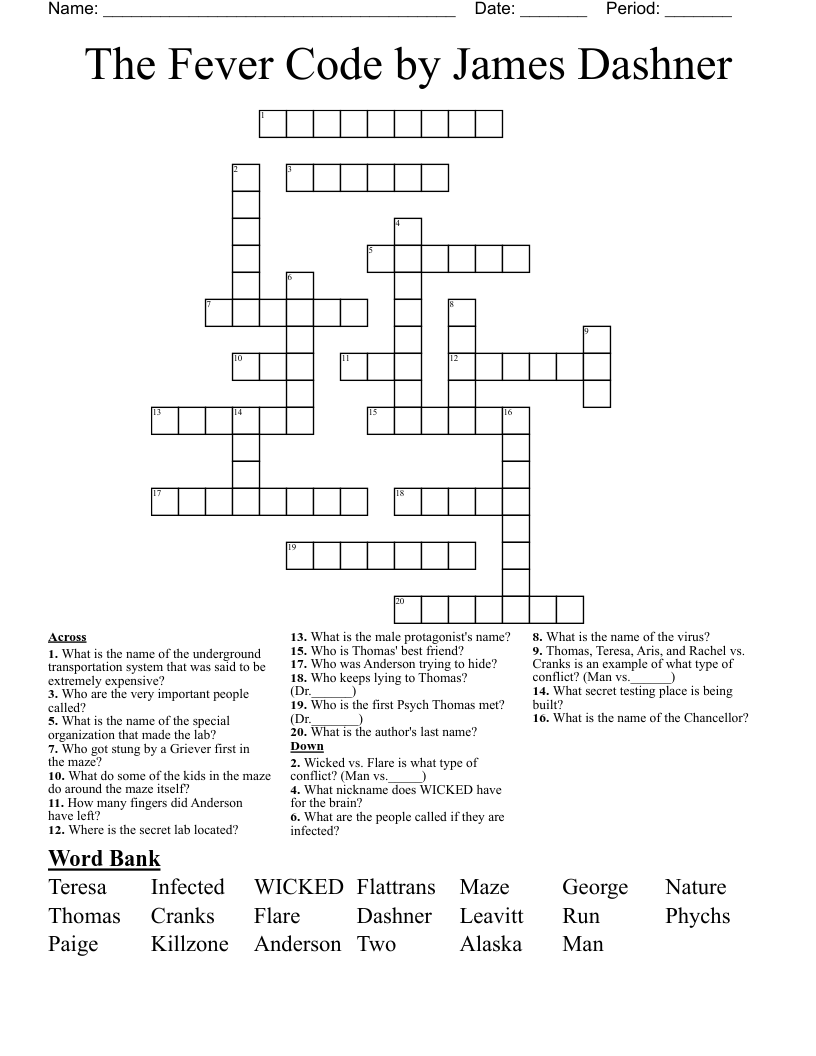 The Fever Code by James Dashner Crossword