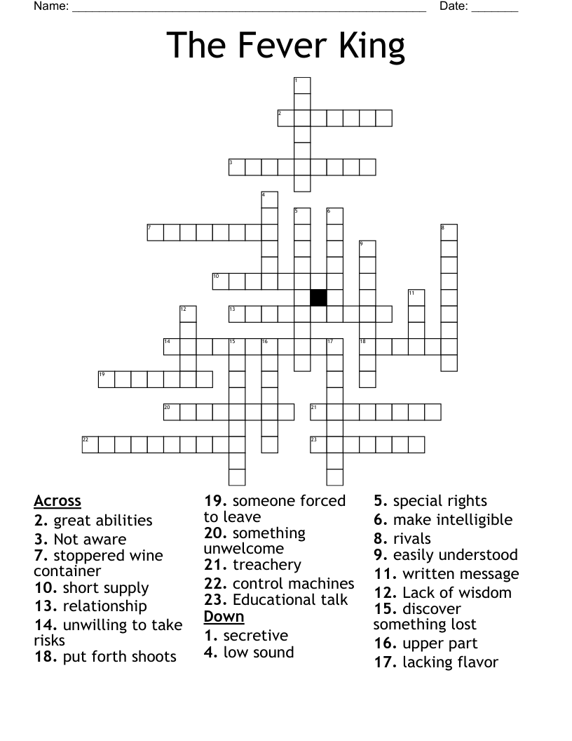 The Fever King Crossword