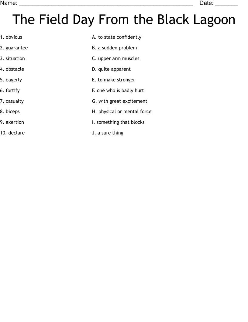 The Field Day From the Black Lagoon Worksheet