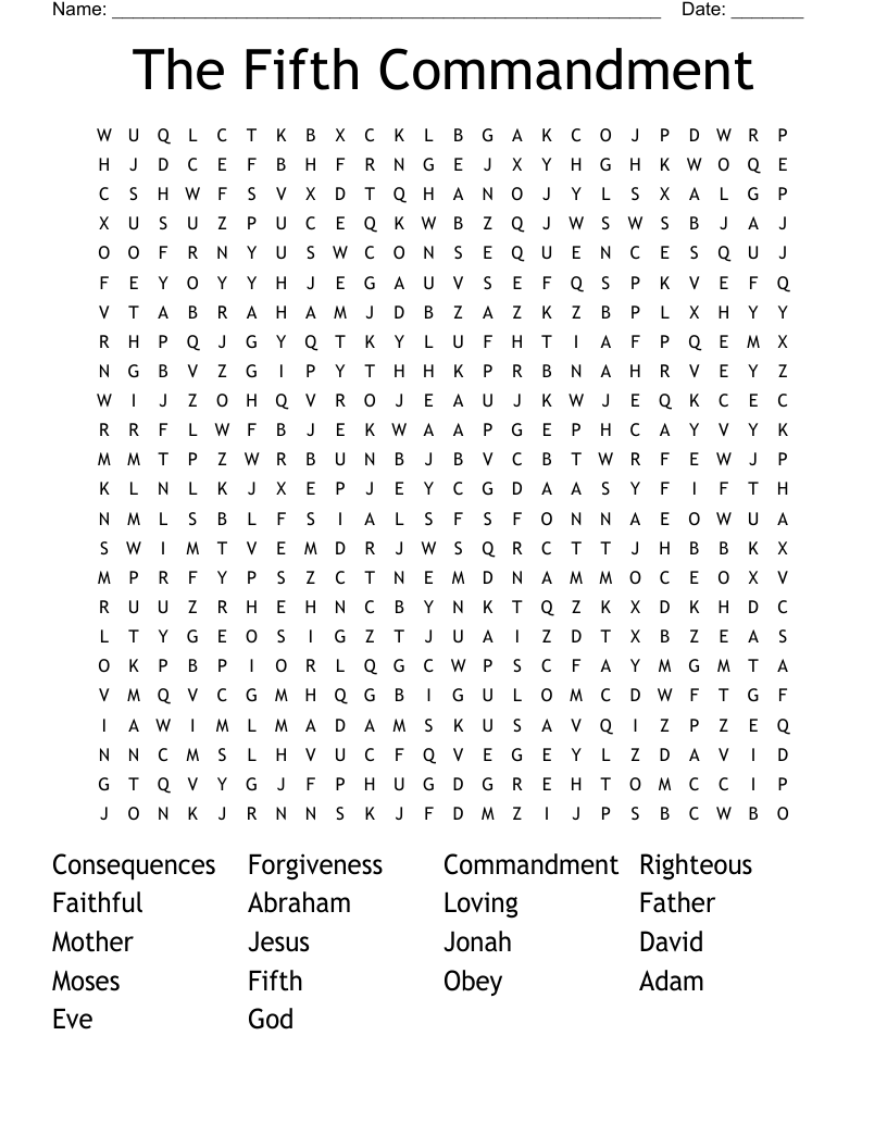 The Fifth Commandment Word Search