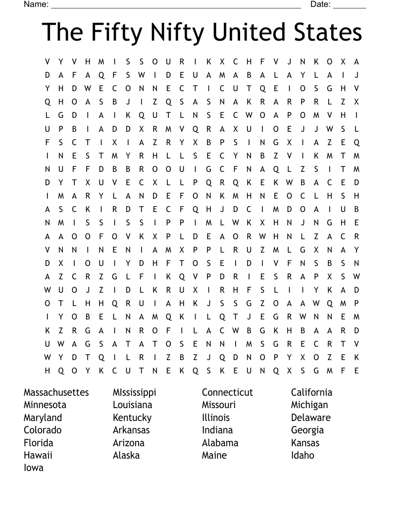 The Fifty Nifty United States Word Search