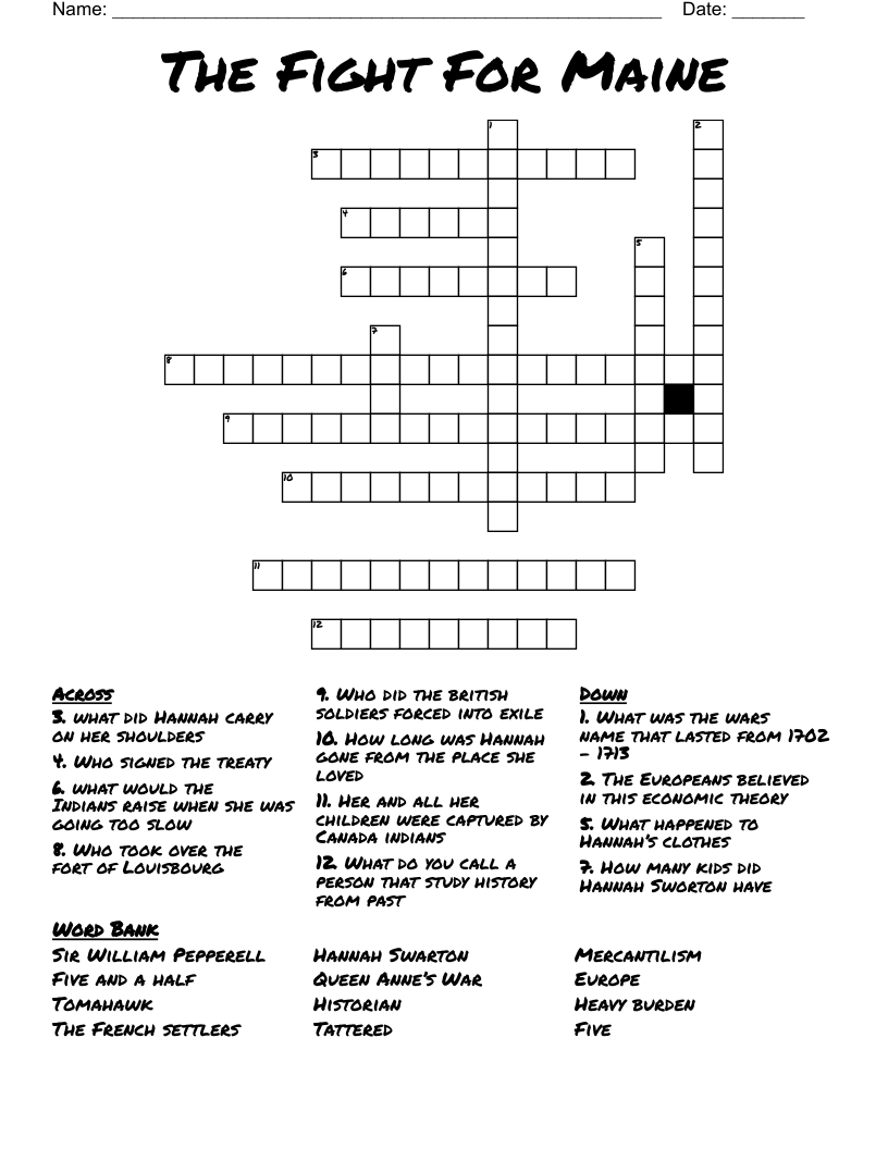 The Fight For Maine  Crossword