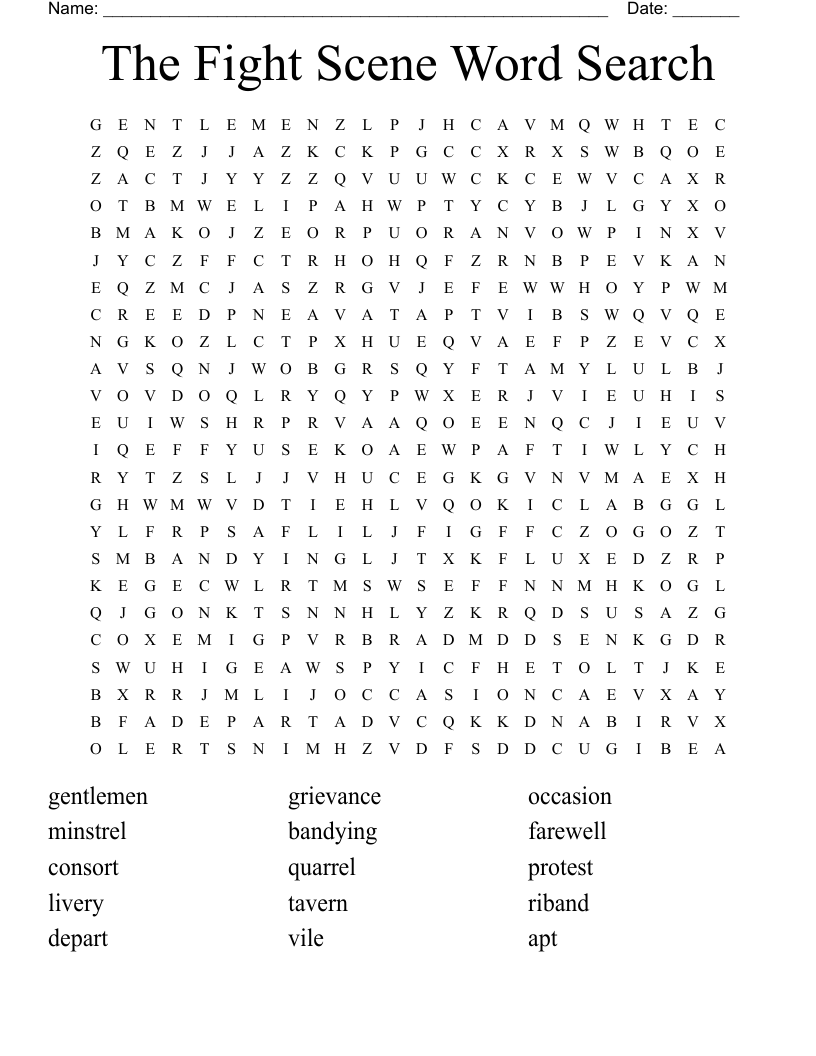 The Fight Scene Word Search