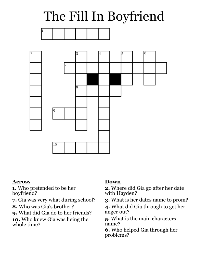 The Fill In Boyfriend Crossword