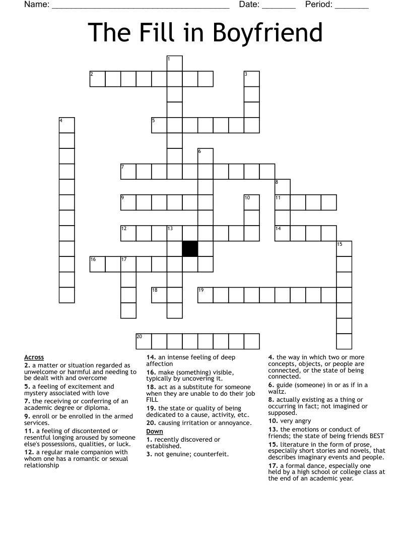 The Fill in Boyfriend Crossword