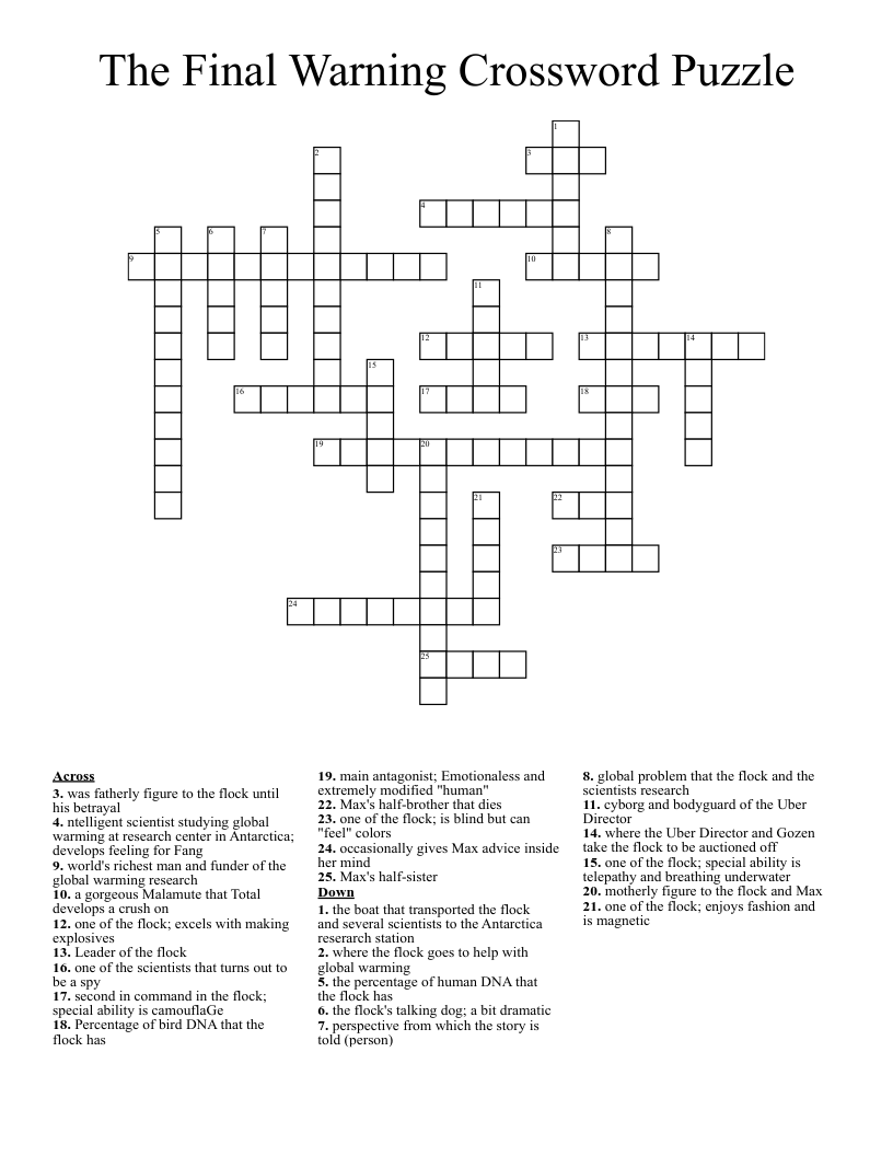 The Final Warning Crossword Puzzle 