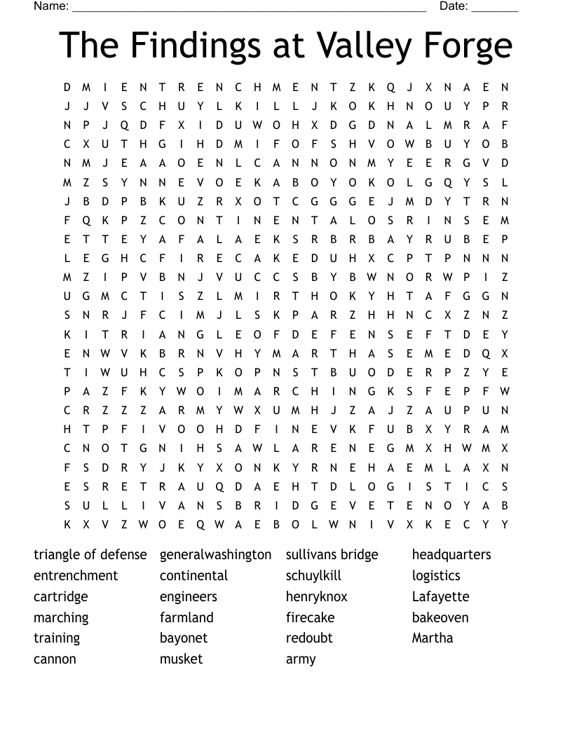 The Findings at Valley Forge Word Search