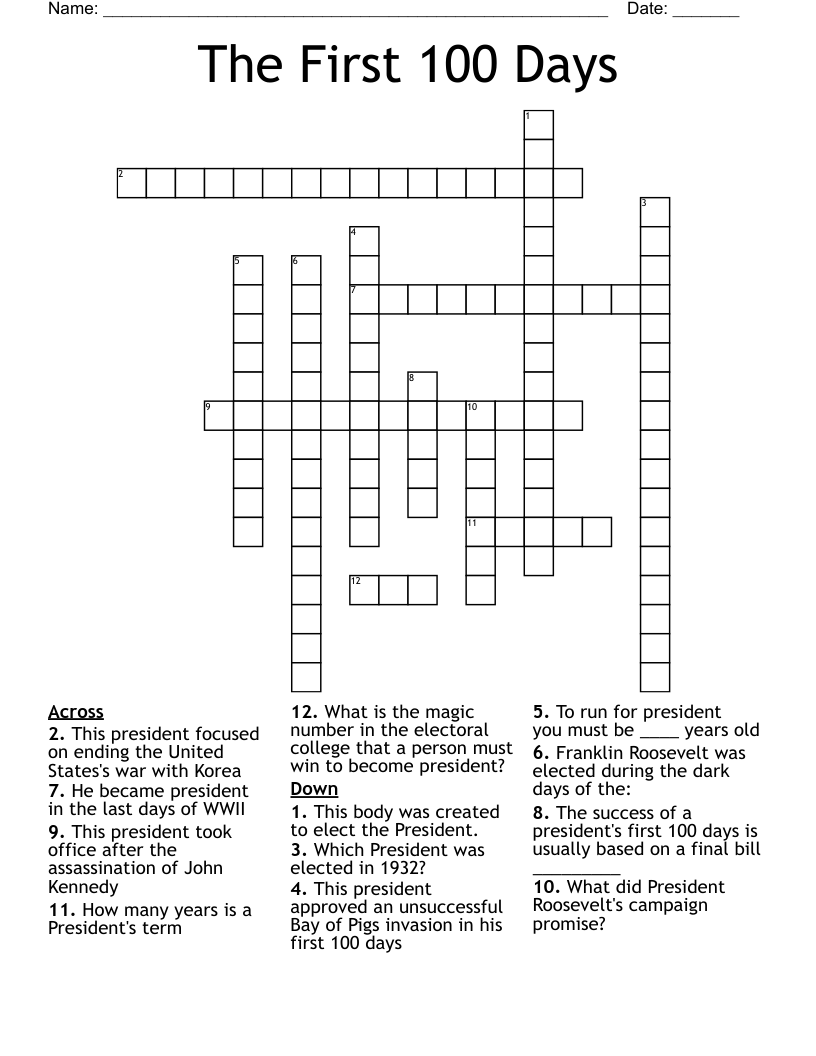 The First 100 Days  Crossword