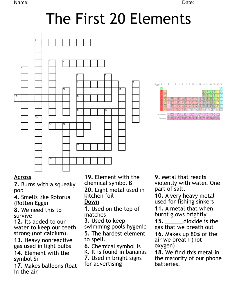 The First 20 Elements Crossword