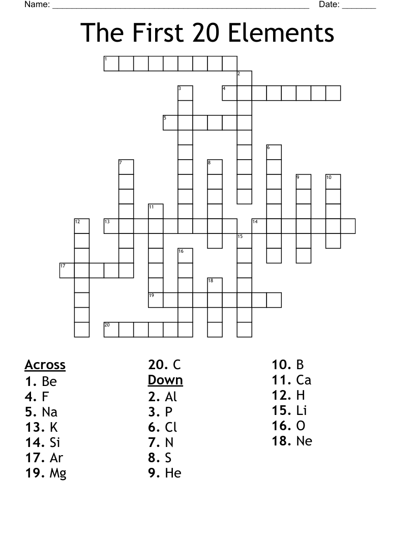 The First 20 Elements Crossword