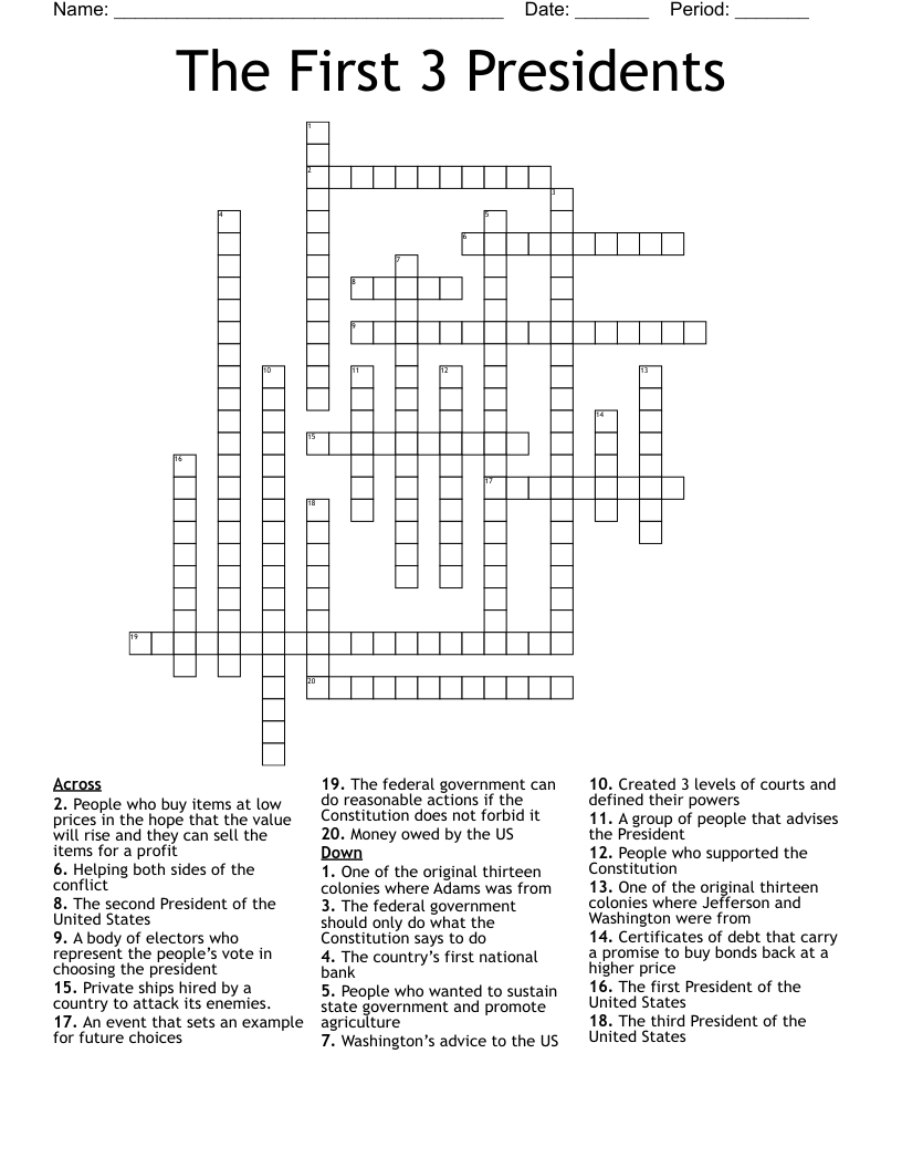The First 3 Presidents Crossword