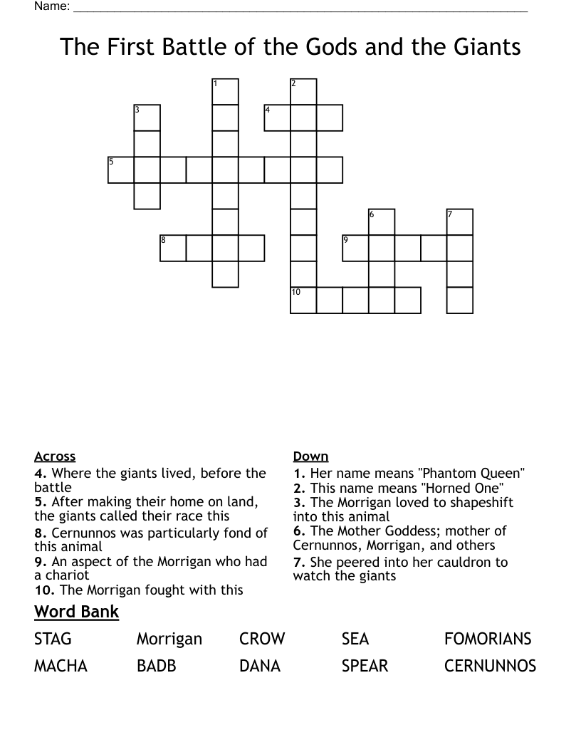 The First Battle of the Gods and the Giants Crossword