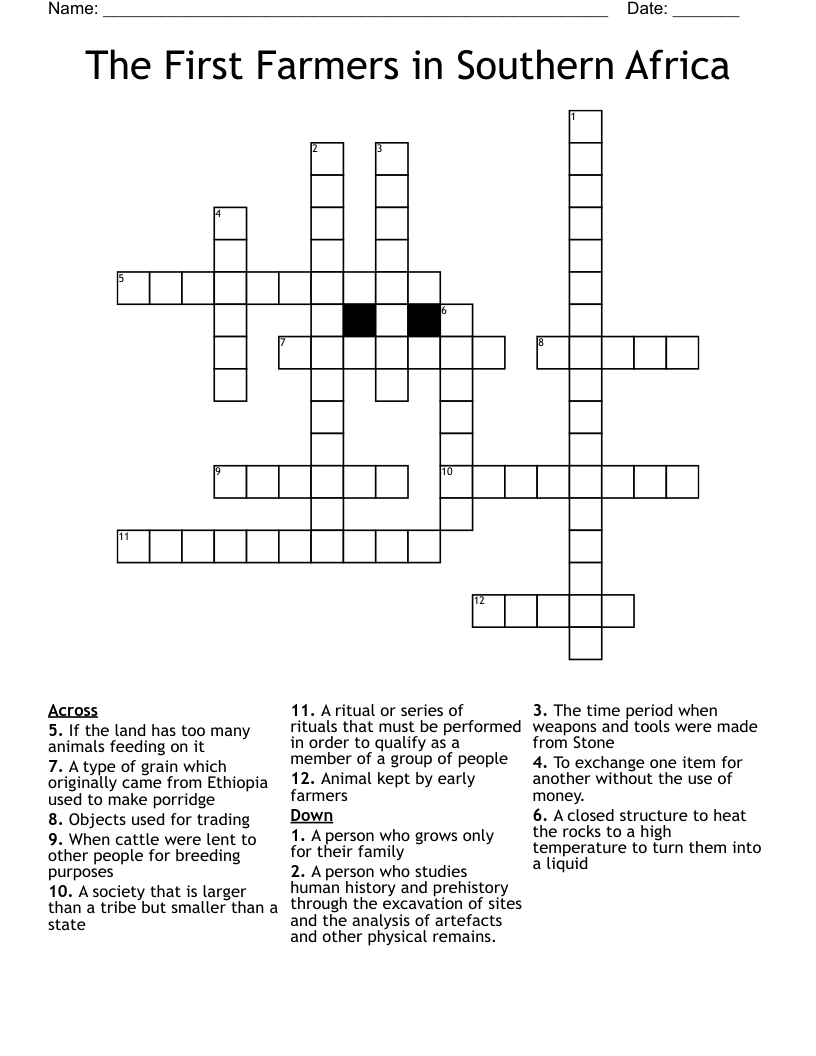 The First Farmers in Southern Africa Crossword