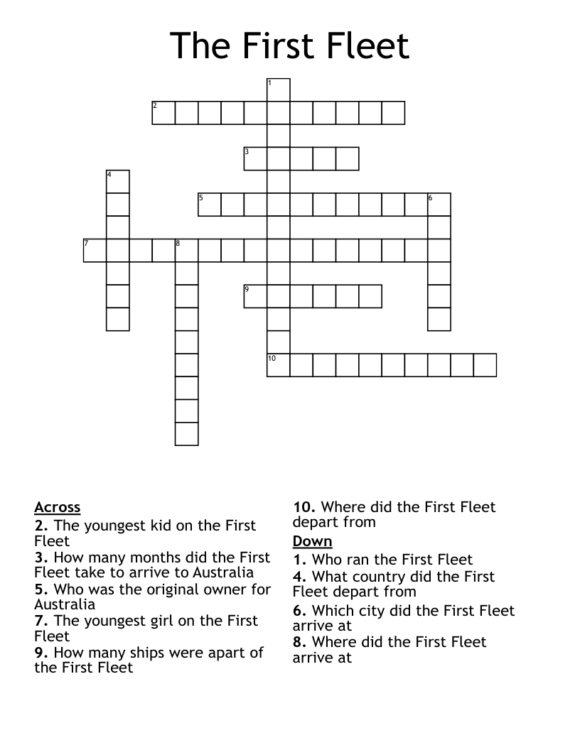 The First Fleet Crossword