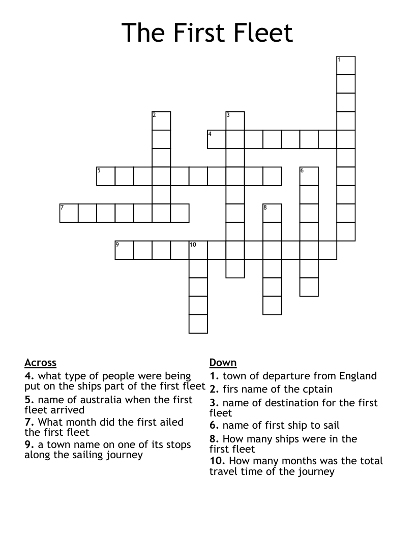 The First Fleet Crossword