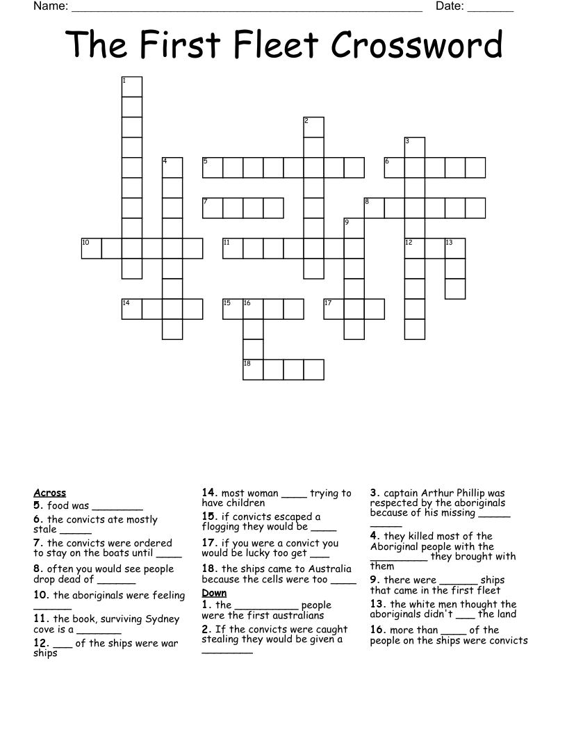 The First Fleet Crossword