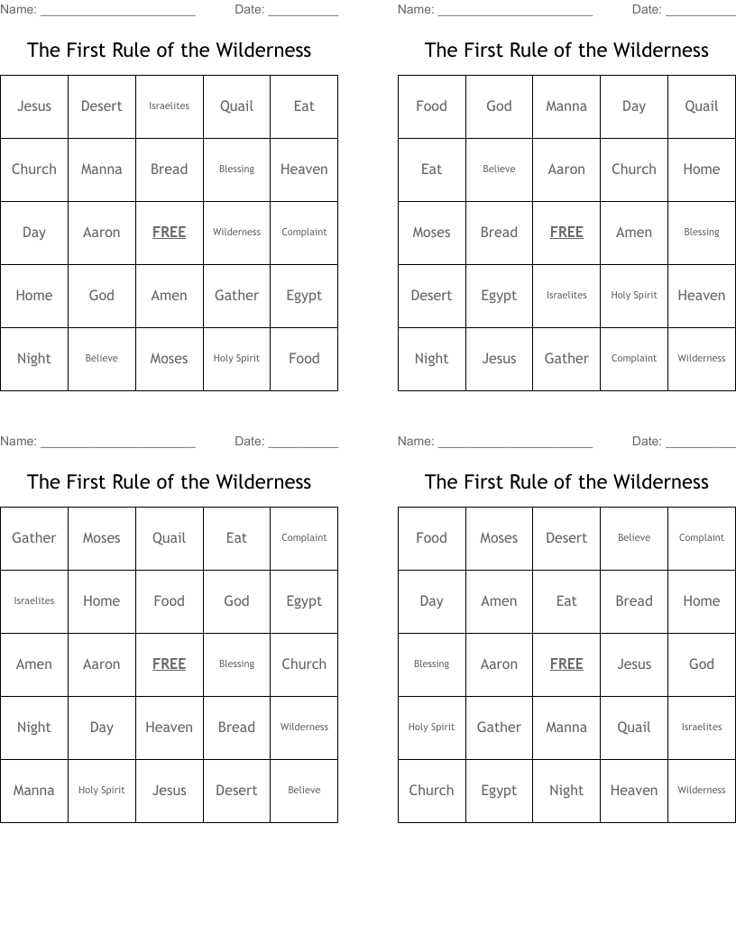 The First Rule of the Wilderness Bingo Cards