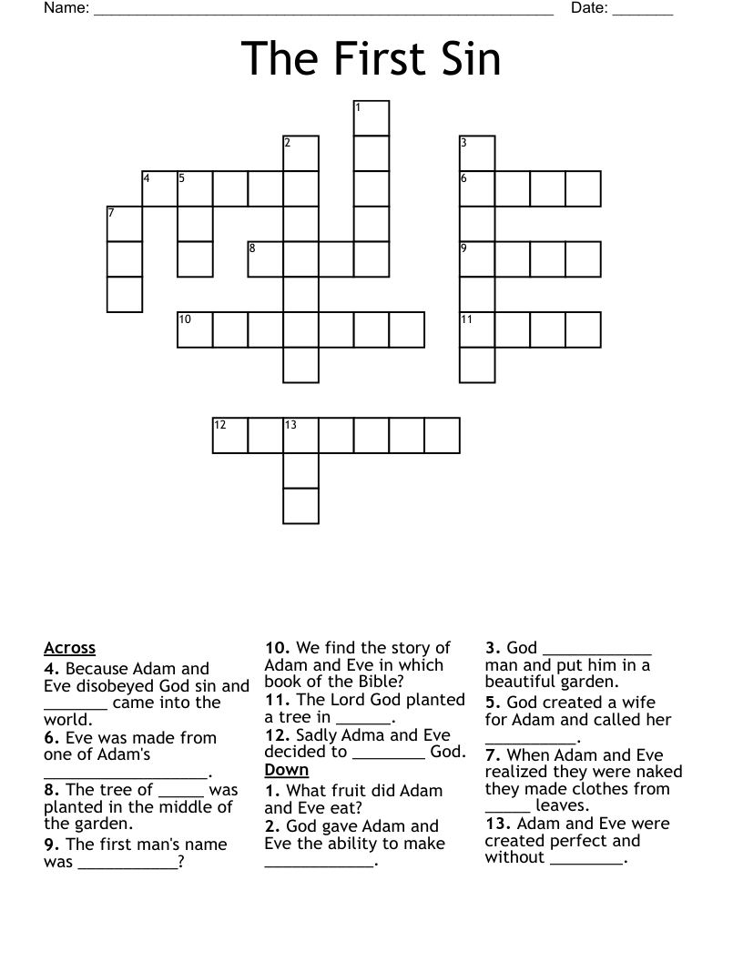 The First Sin Crossword