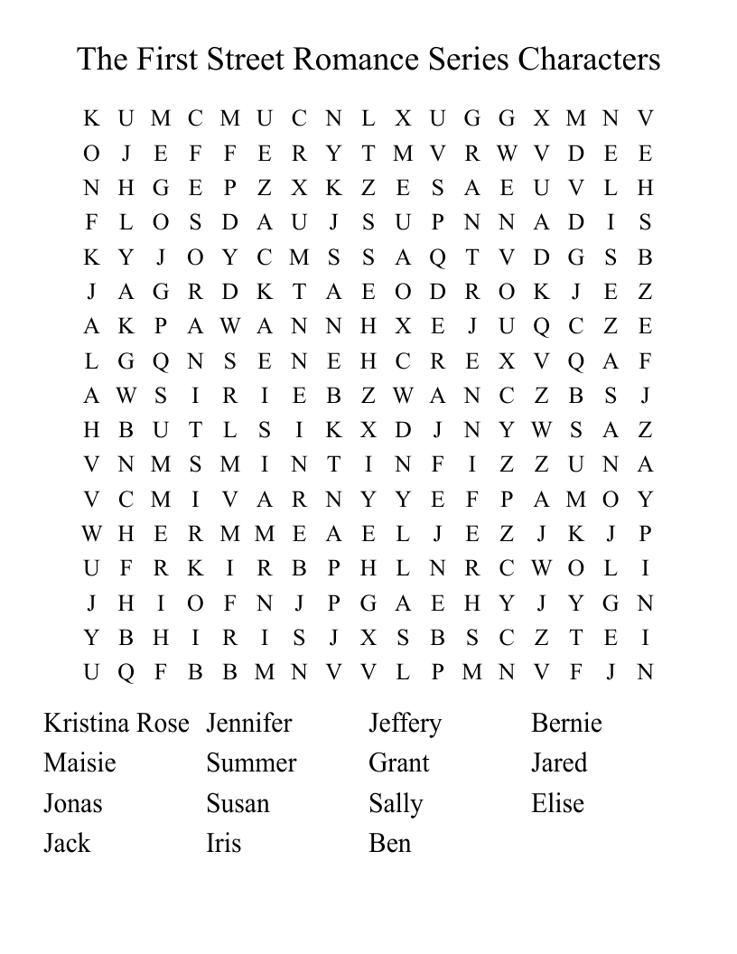 The First Street Romance Series Characters Word Search