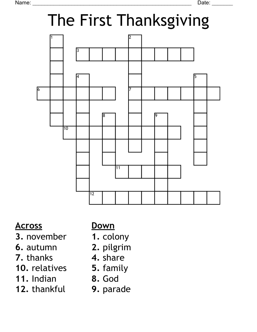 The First Thanksgiving Crossword