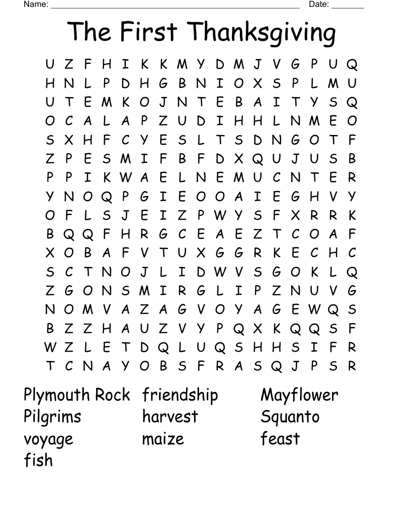 The First Thanksgiving Word Search