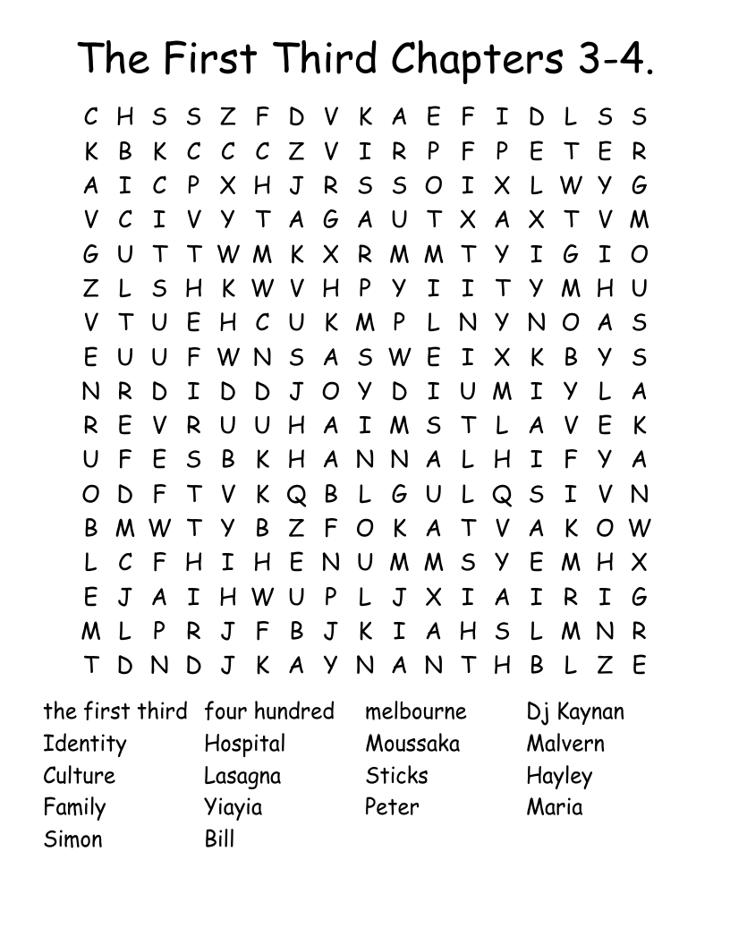 The First Third Chapters 3-4. Word Search