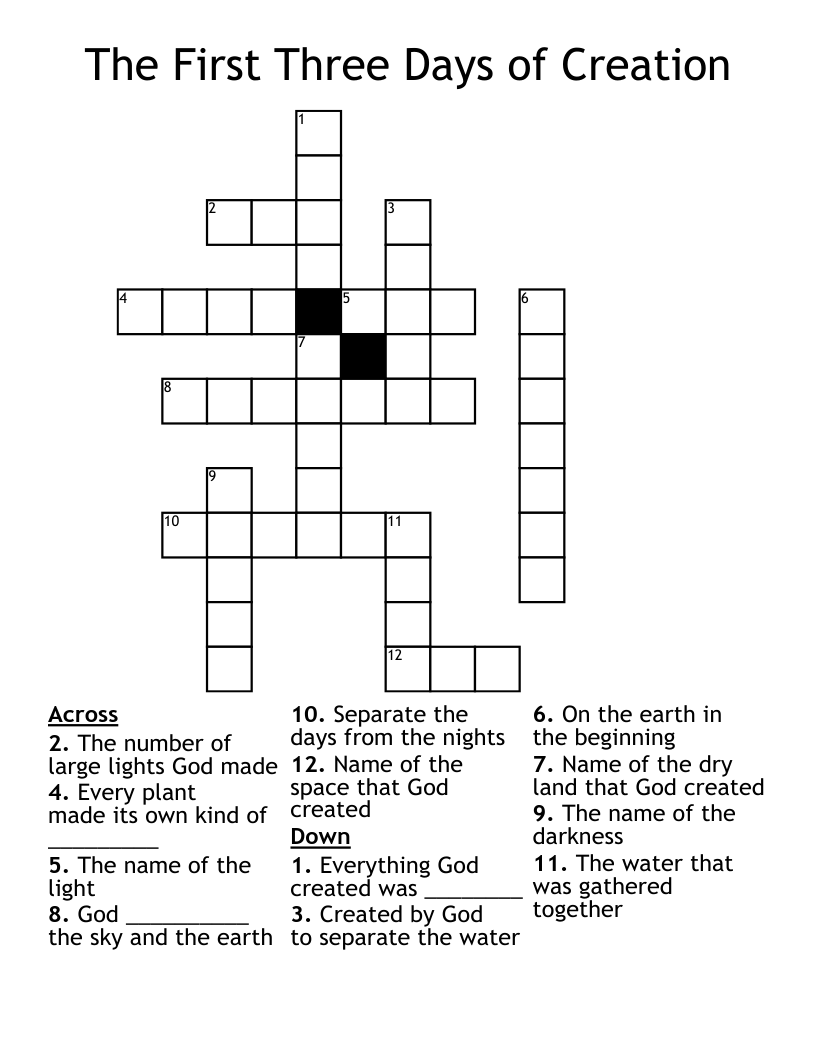 The First Three Days of Creation Crossword