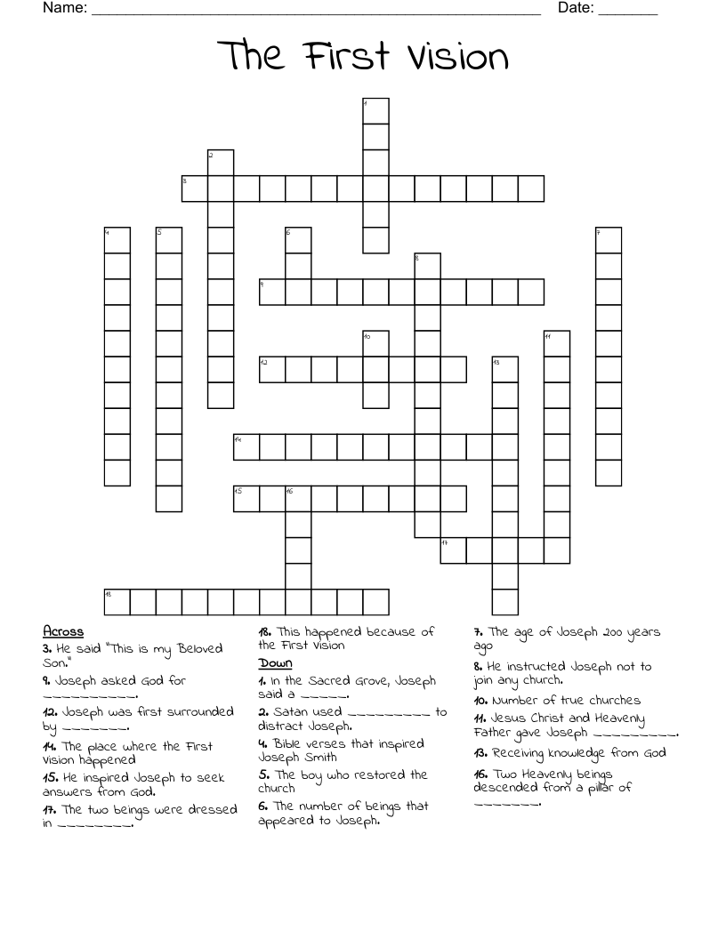 The First Vision Crossword