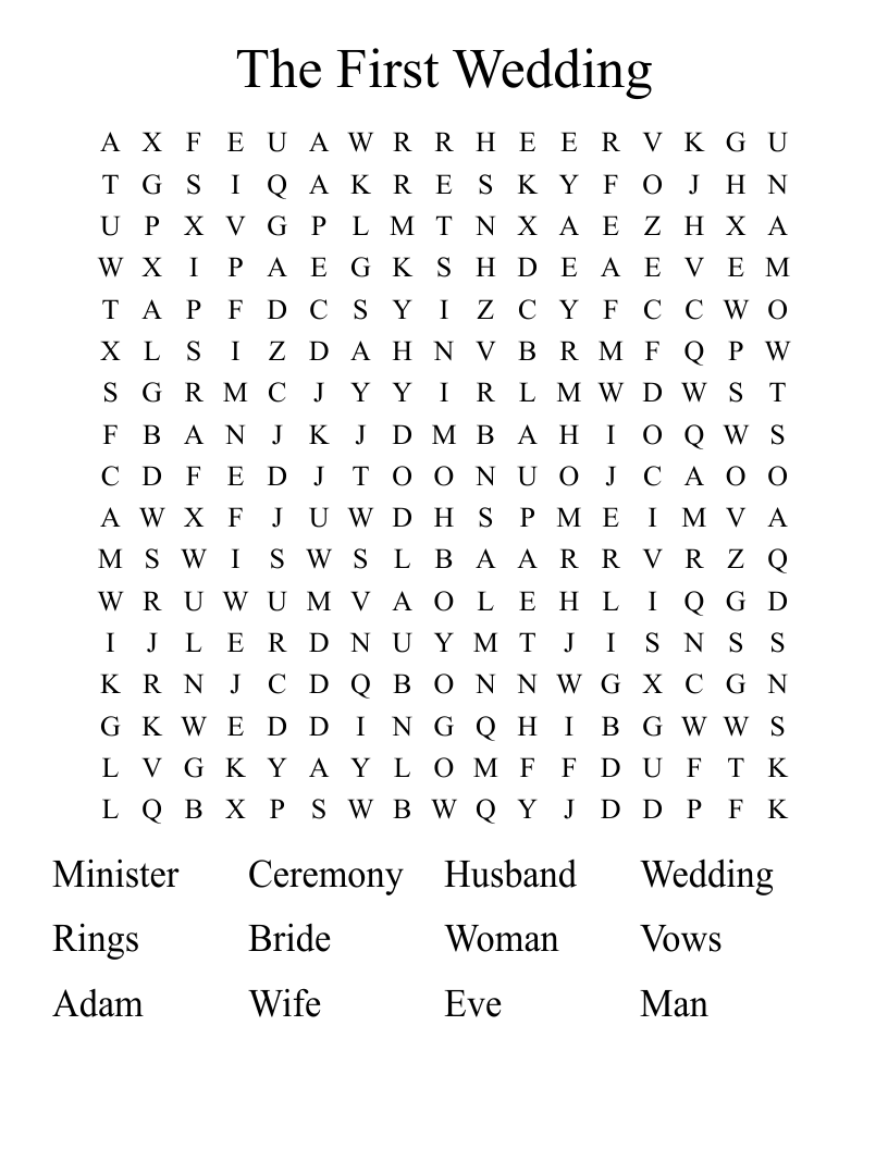 The First Wedding Word Search