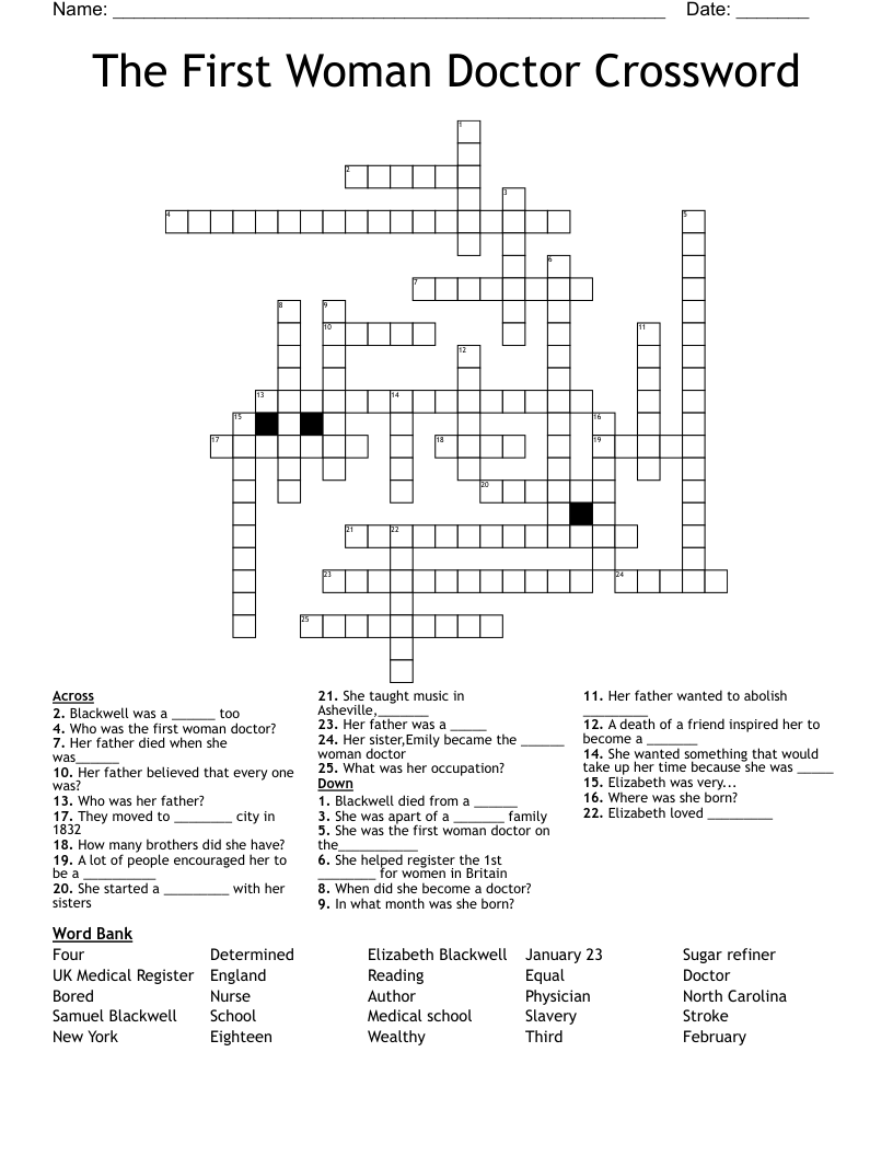 The First Woman Doctor Crossword